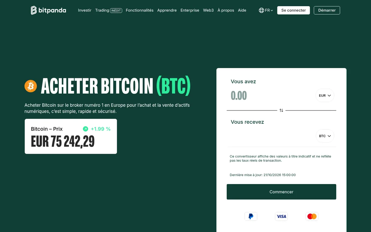 Page d'achat de bitcoin chez Bitpanda – achat cryptomonnaie chez Bitpanda